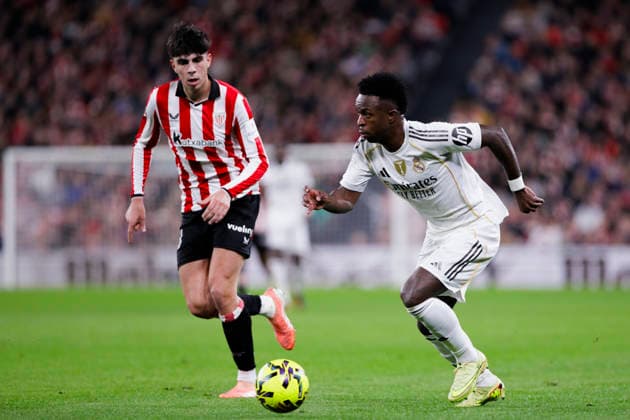 LA LIGA EA Sports -Athletic Club vs Real Madrid BILBAO, SPAIN - December 3:Vinicius Jr of Real Madrid in action during the La Liga 2025 26 match between Athletic Club and Real Madrid at San Mames Stadium. (Photo by Guille Martinez f22photo) Bilbao San Mames Stadium Spain Copyright: xGuillermoxMartinezx