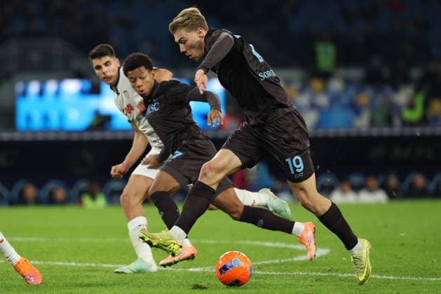 Napoli™s Rasmus Hojlund during the round of 16 Frecciarossa Italian Cup 2025 2026 soccer match between Napoli and Cagliari at Maradona Stadium in Naples, south Italy - December 3, 2025. - Soccer  Copyright: xAlessandroxGarofalo LaPressex