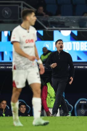 Cagliari s head coach Fabio Pisacane during the round of 16 Frecciarossa Italian Cup 2025 2026 soccer match between Napoli and Cagliari at Maradona Stadium in Naples, south Italy - December 3, 2025. - Soccer  Copyright: xAlessandroxGarofalo LaPressex