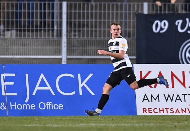 Soccer Men Krombacher Westfalenpokal Quarterfinal Season 2025 2026 SG Wattenscheid 09 FC Gütersloh on 03 12 2025 at Lohrheidestadion in Bochum Wattenscheid Finn Wortmann SG Wattenscheid 09 after his goal for 1 1 Lower Saxony Germany