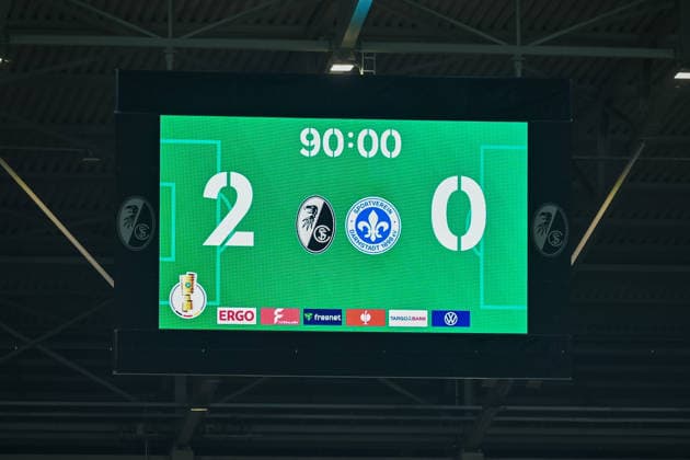Final score GER, SC Freiburg SV Darmstadt 98, Football, DFB Pokal, Round of 16, Season 2025 2026, 03 12 2025 DFB REGULATIONS PROHIBIT ANY USE OF PHOTOGRAPHS AS IMAGE SEQUENCES AND OR QUASI VIDEO GER, SC Freiburg SV Darmstadt 98, Football, DFB Pokal, Round of 16, Season 2025 2026, 03 12 2025 Freiburg Copyright: xEibner-Pressefoto ThomasxHessx EP_THS