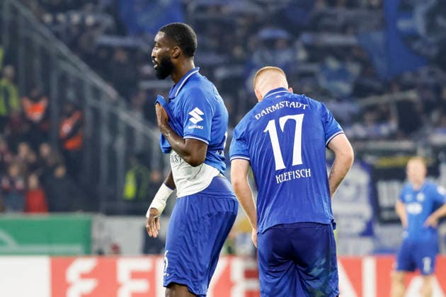 Patric Pfeiffer SV Darmstadt , 06 and Kai Klefisch SV Darmstadt , 17 after the match , Germany, Soccer, DFB Cup, Round of 16, 2025 2026, SC Freiburg vs SV Darmstadt 98, 03 12 2025, Europa Park Stadion , Freiburg im Breisgau, Germany Freiburg im Breisgau Europa Park Stadion Baden Wuerttemberg Germany Copyright: xGrantxHubbsx