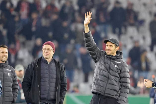 Klemens Hartenbach SC Freiburg, Sports Director and Julian Schuster SC Freiburg, Coach after the match , Germany, Football, DFB Cup, Round of 16, 2025 2026, SC Freiburg vs SV Darmstadt 98, 03 12 2025, Europa Park Stadion , Freiburg im Breisgau, Germany Freiburg im Breisgau Europa Park Stadion Baden Wuerttemberg Germany Copyright: xGrantxHubbsx