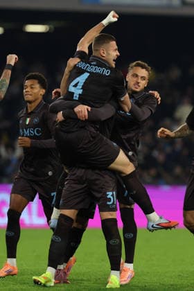 Napoli™s Alessandro Buongiorno celebrates after scoring during the round of 16 Frecciarossa Italian Cup 2025 2026 soccer match between Napoli and Cagliari at Maradona Stadium in Naples, south Italy - December 3, 2025. - Soccer  Copyright: xAlessandroxGarofalo LaPressex