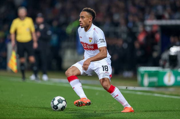 03 12 2025, Football, DFB Cup, VfL Bochum VfB Stuttgart, Round of 16, Vonovia Ruhrstadion, Season 2025 2026 Jamie Leweling VfB Stuttgart 18 DFB regulations prohibit any use of photographs as image sequences and or quasi video Nordrhein Westfalen Germany
