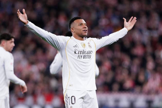 LA LIGA EA Sports -Athletic Club vs Real Madrid BILBAO, SPAIN - December 3:Kylian Mbappe of Real Madrid celebrates a goal during the La Liga 2025 26 match between Athletic Club and Real Madrid at San Mames Stadium. (Photo by Guille Martinez f22photo) Bilbao San Mames Stadium Spain Copyright: xGuillermoxMartinezx