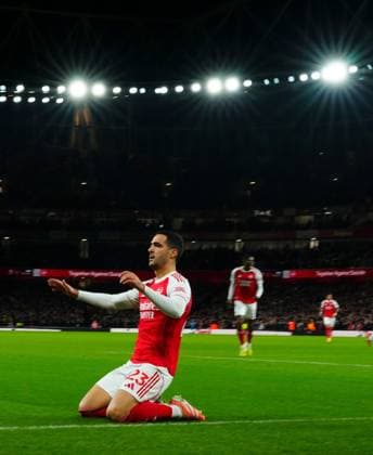 Mikel Merino of Arsenal celebrates scoring the opening goal Arsenal v Brentford, Premier League, Football, Emirates Stadium, London, UK - 03 Dec 2025London Emirates Stadium United Kingdom EDITORIAL USE ONLY No use with unauthorised audio, video, data, fixture lists, club league logos or live services. Online in-match use limited to 120 images, no video emulation. No use in betting, games or single club league player publications.  Copyright: xJavierxGarcia Shutterstockx 16006081o
