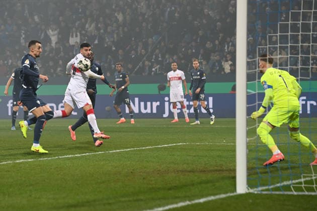 Deniz UNDAV S scores the goal to 0 2, Action, Football, DFB Pokal, Round of 16, VfL Bochum BO VfB Stuttgart S 0 2 am 03 12 2025, Vonovia Ruhrstadion Bochum Germany DFL regulations prohibit any use of photographs as image sequences and or quasi video Â