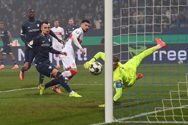 Deniz UNDAV S scores the goal to 0 2, Action, Football, DFB Pokal, Round of 16, VfL Bochum BO VfB Stuttgart S 0 2 am 03 12 2025, Vonovia Ruhrstadion Bochum Germany DFL regulations prohibit any use of photographs as image sequences and or quasi video Â