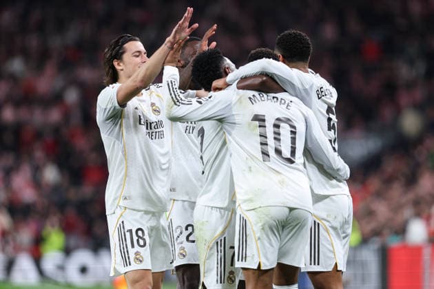 December 3, 2025, Bilbao, Vizcaya, Spain: Kylian Mbappe of Real Madrid CF celebrates a goal during the Spanish League, LaLiga EA Sports, football match played between Athletic Club de Bilbao and Real Madrid at San Mames stadium on December 03, 2025 in Bilbao, Spain. Bilbao Spain - ZUMAa181 20251203_zaa_a181_098 Copyright: xIrinaxR.xHipolitox