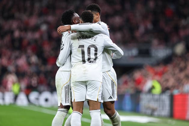 December 3, 2025, Bilbao, Vizcaya, Spain: Kylian Mbappe of Real Madrid CF celebrates a goal during the Spanish League, LaLiga EA Sports, football match played between Athletic Club de Bilbao and Real Madrid at San Mames stadium on December 03, 2025 in Bilbao, Spain. Bilbao Spain - ZUMAa181 20251203_zaa_a181_103 Copyright: xIrinaxR.xHipolitox