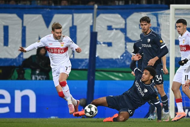 Farid ALFA RUPRECHT BO vs Maximilian MITTELSTAEDT Mittelstädt S Action, Duel, Football, DFB Pokal, Round of 16, VfL Bochum BO VfB Stuttgart S 0 2 am 03 12 2025, Vonovia Ruhrstadion Bochum Germany DFL regulations prohibit any use of photographs as image sequences and or quasi video Â