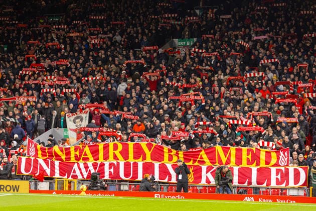 Football - FA Premier League - Liverpool FC v Sunderland AFC LIVERPOOL, ENGLAND - Wednesday, December 3, 2025: Liverpool s supporters banner unfairly blamed, unlawfully killed following the inquest that 12 police officers would have faced disciplinary action due to their role at Hillsborough, where 96 Liverpool supporters died, before the FA Premier League match between Liverpool FC and Sunderland AFC at Anfield. (Photo by David Rawcliffe Propaganda) LIVERPOOL Anfield MERSEYSIDE ENGLAND  Copyright: xDavidxRawcliffex P2025-12-03-Liverpool_Sunderland-22