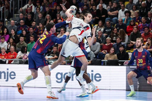 December 3, 2025, Barcelona, Barcelona, SPAIN: Noah Gaudin of Paris Saint-Germain in action during the EHF Champions League handball match played between FC Barcelona, Barca and Paris Saint-Germain at Palau Blaugrana on December 03, 2025 in Barcelona, Spain. Barcelona SPAIN - ZUMAa181 20251203_zaa_a181_165 Copyright: xJavierxBorregox