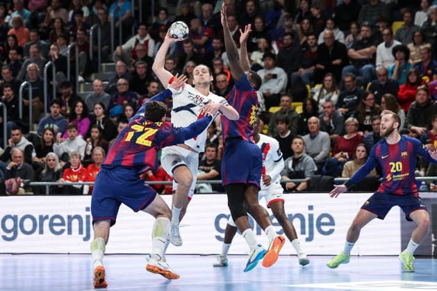 December 3, 2025, Barcelona, Barcelona, SPAIN: Noah Gaudin of Paris Saint-Germain in action during the EHF Champions League handball match played between FC Barcelona, Barca and Paris Saint-Germain at Palau Blaugrana on December 03, 2025 in Barcelona, Spain. Barcelona SPAIN - ZUMAa181 20251203_zaa_a181_169 Copyright: xJavierxBorregox