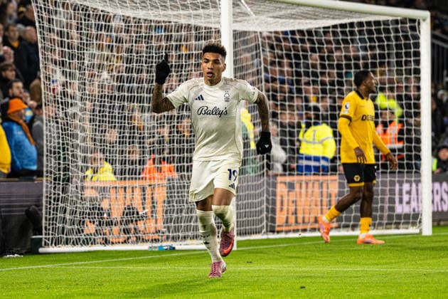 3rd December 2025; Molineux Stadium, Wolverhampton, West Midlands, England; Premier League Football, Wolverhampton Wanderers versus Nottingham Forest; Igor Jesus of Nottingham Forest celebrates after scoring in the 72nd minute to make the score 0-1  GodfreyxPitt