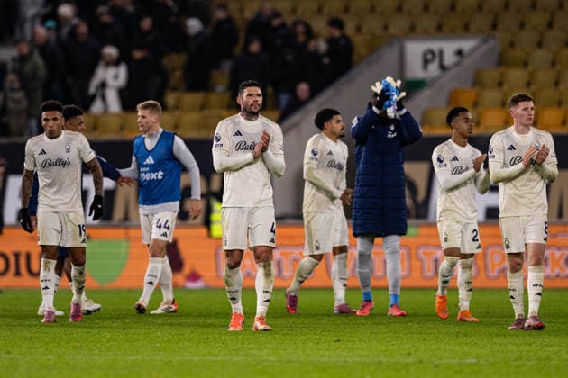 3rd December 2025; Molineux Stadium, Wolverhampton, West Midlands, England; Premier League Football, Wolverhampton Wanderers versus Nottingham Forest; Morato of Nottingham Forest applauds the travelling fans after the final whistle  GodfreyxPitt