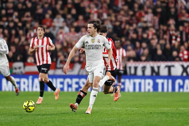 Alvaro Carreras (Real), DECEMBER 3, 2025 - Football Soccer : Spanish La Liga EASports match between Athletic Club de Bilbao - Real Madrid CF at the Estadio San Mames in Bilbao, Spain. Noxthirdxpartyxsales  aflo_312415515