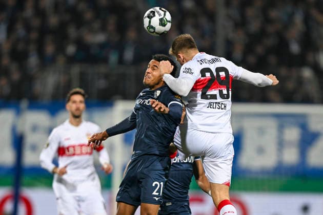 Header Header duel Francis Onyeka Bochum 21 Finn Jeltsch Stuttgart 29 03 12 2025 Soccer VfL Bochum vs VfB Stuttgart, Vonovia Ruhrstadion, Bochum, DFB DFL REGULATIONS PROHIBIT ANY USE OF PHOTOGRAPHS AS IMAGE SEQUENCES AND OR QUASI VIDEO Copyright: xpepphotox xHorstxMauelshagenx pep00321, pep_20251203_hm_223934