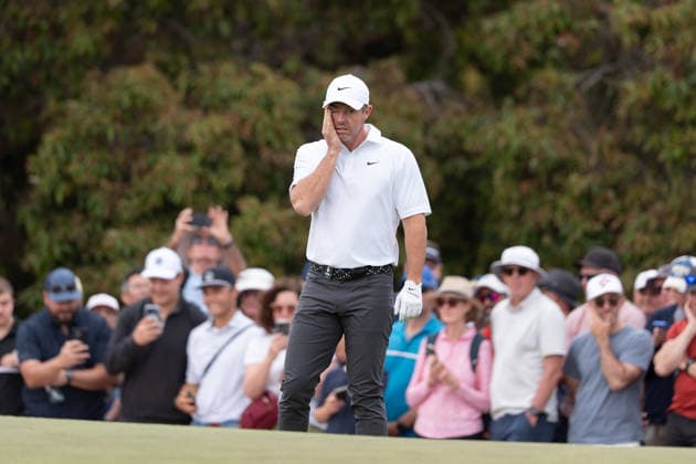 December 4, 2025, Melbourne, Victoria, Australia: Rory McIlroy of Northern Ireland reacts at the 16th hole on day one of 2025 Crown Australian Open at The Royal Melbourne Golf Club in Melbourne, Victoria, Australia. Melbourne Australia - ZUMAl303 20251204_aaf_l303_034 Copyright: xSydneyxLowx
