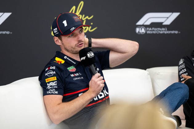 Max Verstappen Oracle Red Bull Racing, Netherlands, 01 at the press conference, UAE, Formula 1 World Championship, Abu Dhabi Grand Prix, Yas Marina Circuit, Media Day, 04 12 2025 UAE, Formula 1 World Championship, Abu Dhabi Grand Prix, Yas Marina Circuit, Media Day, 04 12 2025 Yas Marina Island Copyright: xEibner-Pressefoto Memmlerx EP_MMR