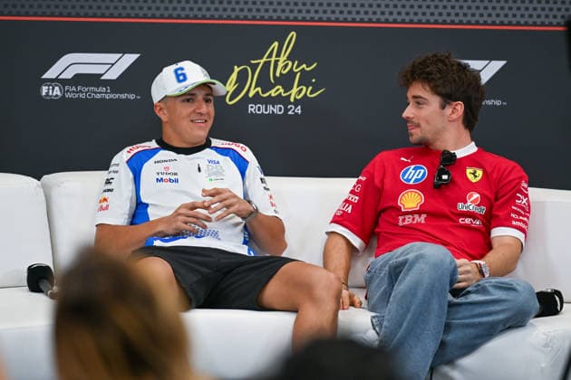 Ahead of Formula 1 Abu Dhabi GP ABU DHABI, UAE - DECEMBER 04: Charles Leclerc of Ferrari and Isack Hadjar of Visa Cash App RB hold a press conference, PK, Pressekonferenz ahead of the practice session of Formula 1 Abu Dhabi Grand Prix in Abu Dhabi, United Arab Emirates on December 04, 2025. Waleed Zein Anadolu Abu Dhabi United Arab Emirates. Editorial use only. Please get in touch for any other usage.  Copyright: x2025xAnadoluxWaleedxZeinx
