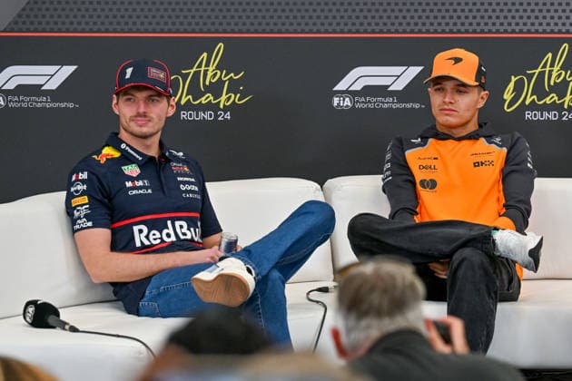 Ahead of Formula 1 Abu Dhabi GP ABU DHABI, UAE - DECEMBER 04: Lando Norris of McLaren and Max Verstappen of Oracle Red Bull Racing holds a press conference, PK, Pressekonferenz ahead of the practice session of Formula 1 Abu Dhabi Grand Prix in Abu Dhabi, United Arab Emirates on December 04, 2025. Waleed Zein Anadolu Abu Dhabi United Arab Emirates. Editorial use only. Please get in touch for any other usage.  Copyright: x2025xAnadoluxWaleedxZeinx