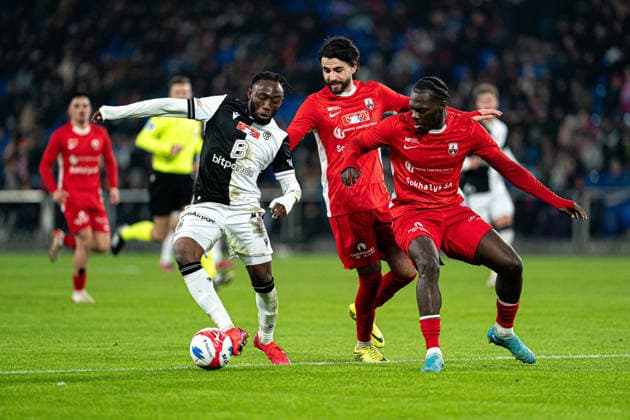 Gabriel Passi Mafuta (14 FC Grand-Saconnex), right, Yannis Sghaier (11 FC Grand-Saconnex), middle, and Benie Adama Traore (11 FC Basel 1893), left, in action during the Swiss Cup Round of 16 match between FC Grand-Saconnex and FC Basel 1893 at St. Jakob-Park, Basel, Switzerland. Copyright: xPriscilaxBütlerx xSPPx Sportspressphoto_SPR69789