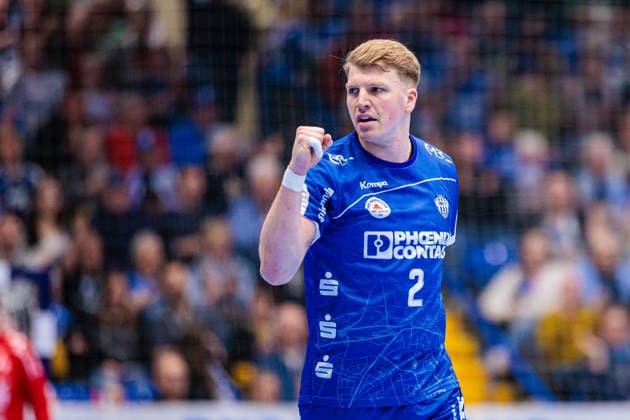 Lukas Hutecek TBV Lemgo Lippe, 02 cheers after scoring goal GER, TBV Lemgo Lippe vs SG Flensburg Handewitt, Handball, 1 Bundesliga, 15 Matchday, Match 2025 2026, 04 12 2025 GER, TBV Lemgo Lippe vs SG Flensburg Handewitt, Handball, 1 Bundesliga, 15 Matchday, Match 2025 2026, 04 12 2025 Lemgo Copyright: xEibner-Pressefoto JanxRollingerx EP_JSK
