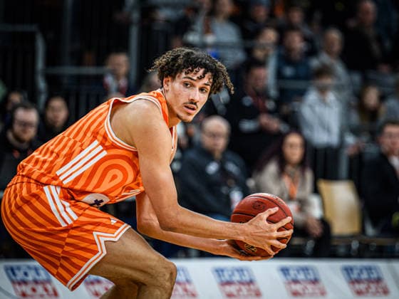 Alec Anigbata ratiopharm ulm controls the Ball during the Basketball Eurocup match between ratiopharm ulm and Dolomiti Energia Trento at ratiopharm Arena on December 4, 2025 in Neu Ulm, Germany Photo by Harry Langer DeFodi Images