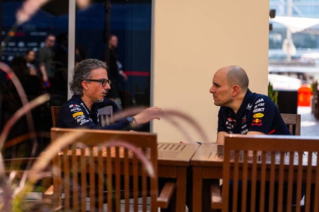 December 4, 2025, Abu Dhabi, United Arab Emirates: Oracle Red Bull Racing 1 Team s team principal Laurent Mekies and race engineer Giampiero Lambiase in the paddock of the Formula 1 Abu Dhabi Grand Prix 2025. Abu Dhabi United Arab Emirates - ZUMAs197 20251204_aaa_s197_182 Copyright: xLucaxMartinix