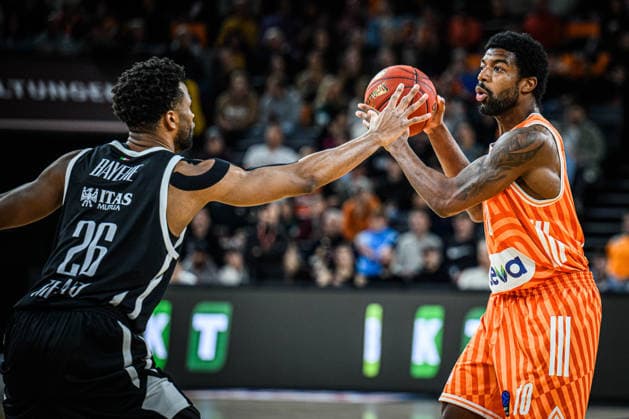Jordan Bayehe Dolomiti Energia Trento and Malik Osborne ratiopharm ulm battle for the ball during the Basketball Eurocup match between ratiopharm ulm and Dolomiti Energia Trento at ratiopharm Arena on December 4, 2025 in Neu Ulm, Germany Photo by Harry Langer DeFodi Images