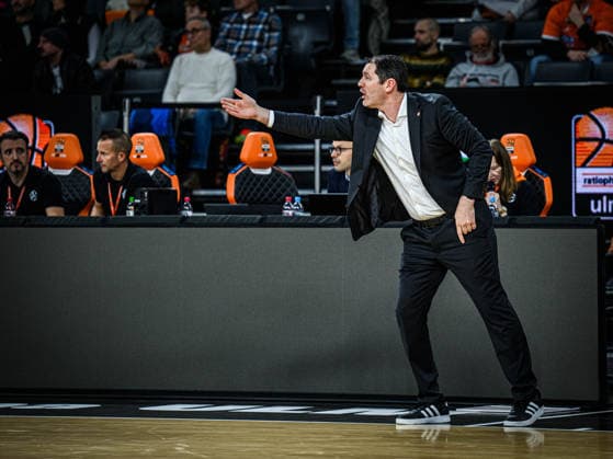 Head Coach Ty Harrelson ratiopharm ulm gestures during the Basketball Eurocup match between ratiopharm ulm and Dolomiti Energia Trento at ratiopharm Arena on December 4, 2025 in Neu Ulm, Germany Photo by Harry Langer DeFodi Images