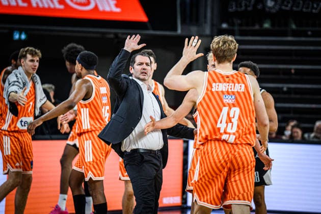 Head Coach Ty Harrelson ratiopharm ulm and Christian Sengfelder ratiopharm ulm gestures during the Basketball Eurocup match between ratiopharm ulm and Dolomiti Energia Trento at ratiopharm Arena on December 4, 2025 in Neu Ulm, Germany Photo by Harry Langer DeFodi Images