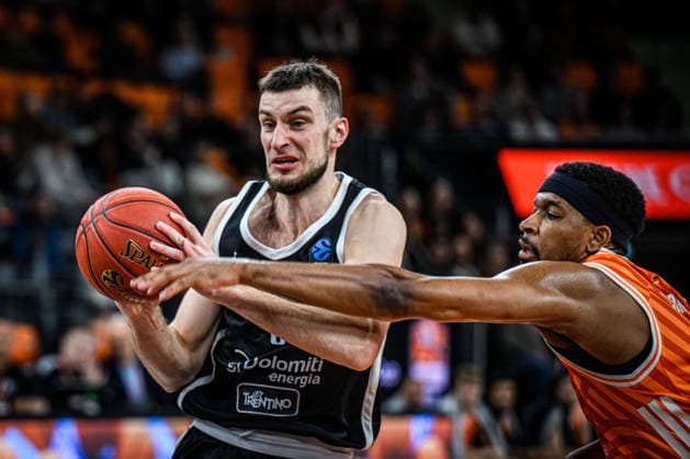 Matas Jogela Dolomiti Energia Trento and Justin Simon ratiopharm ulm battle for the ball during the Basketball Eurocup match between ratiopharm ulm and Dolomiti Energia Trento at ratiopharm Arena on December 4, 2025 in Neu Ulm, Germany Photo by Harry Langer DeFodi Images