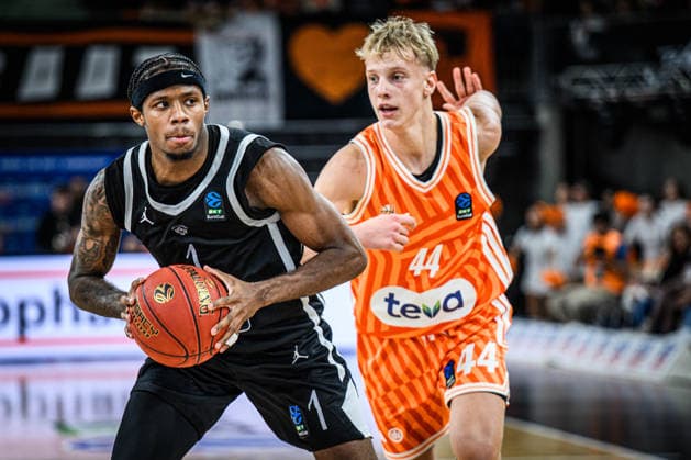 DJ Steward Dolomiti Energia Trento and Teo Milicic ratiopharm ulm battle for the ball during the Basketball Eurocup match between ratiopharm ulm and Dolomiti Energia Trento at ratiopharm Arena on December 4, 2025 in Neu Ulm, Germany Photo by Harry Langer DeFodi Images