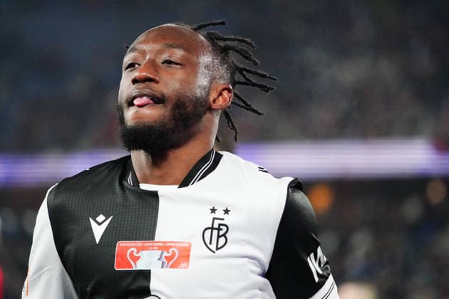 04 12 2025 Basel Switzerland Soccer Men Season 2025 2026 Cup FC Basel FC Grand Saconnex Picture Goal celebration Totschuetze Bnie Traore FC Basel Action Jubel