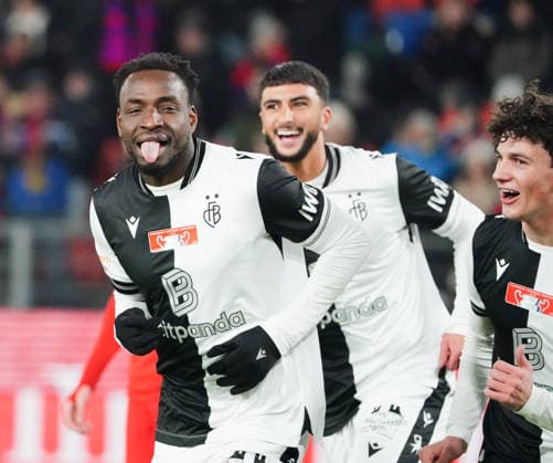04 12 2025 Basel Switzerland Soccer Men Season 2025 2026 Cup FC Basel FC Grand Saconnex Picture Goal Celebration Scoring Philip Otele FC Basel Action Cheering