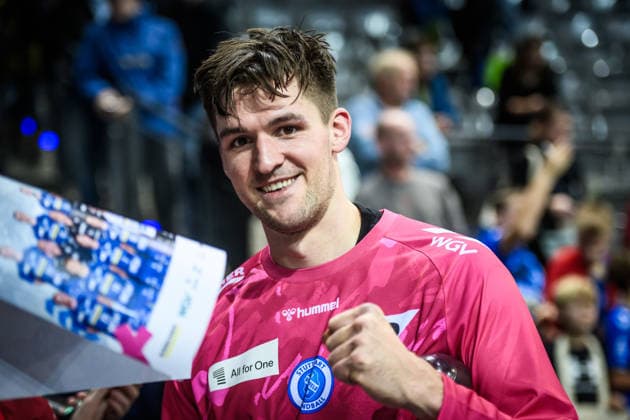 Luka Krnokapic TVB Stuttgart, 01 new goalkeeper with great debut in match against HSG Wetzlar GER, TVB 1898 Stuttgart HSG Wetzlar, DAIKIN HBL, Handball, Bundesliga, Matchday 11, Season 2025 2026, 04 12 2025 GER, TVB 1898 Stuttgart HSG Wetzlar, DAIKIN HBL, Handball, Bundesliga, Matchday 11, Season 2025 2026, 04 12 2025 Stuttgart Copyright: xSandyxDinkelackerx EP_SDR