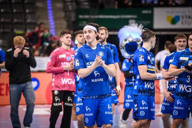 Kasper Thorsen Lien TVB Stuttgart, 07 Freude, Jubel, Laecheln GER, TVB 1898 Stuttgart HSG Wetzlar, DAIKIN HBL, Handball, Bundesliga, 11 Spieltag, Spielzeit 2025 2026, 04 12 2025 GER, TVB 1898 Stuttgart HSG Wetzlar, DAIKIN HBL, Handball, Bundesliga, 11 Spieltag, Spielzeit 2025 2026, 04 12 2025 Stuttgart Copyright: xSandyxDinkelackerx EP_SDR