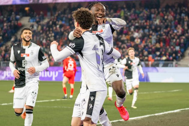 04 12 2025, Basel, St Jakob Park, Swiss Cup FC Grand Saconnex FC Basel, celebrates after scoring from Philip Otele 7 Basel Basel Basel St Jakob Park Basel Switzerland Copyright: xJustPictures.ch PascalxvonxBürenx jp-en-PaVoB-_PVB4824A-1