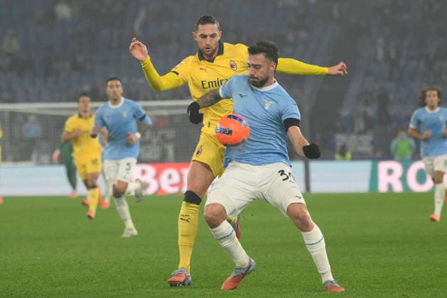 Lazio™s Mario Gila and AC Milan s Adrien Rabiot during the Italian Cup round of 16 soccer match between SS Lazio and AC Milan at Rome s Olympic Stadium, Italy. Thursday, December 04, 2025. Soccer  Copyright: xFabrizioxCorradetti LaPressex