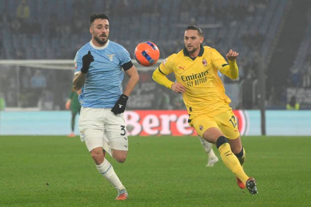 Lazio™s Mario Gila and AC Milan s Adrien Rabiot during the Italian Cup round of 16 soccer match between SS Lazio and AC Milan at Rome s Olympic Stadium, Italy. Thursday, December 04, 2025. Soccer  Copyright: xFabrizioxCorradetti LaPressex