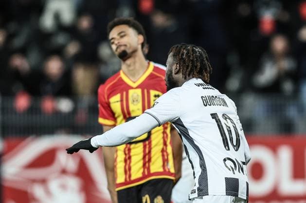 Charleroi s Parfait Guiagon celebrates after scoring during a soccer game between Sporting Charleroi and KV Mechelen, in the 1 8 final of the Croky Cup Belgian cup, Thursday 04 December 2025 in Charleroi. BRUNOxFAHY  x146524956x