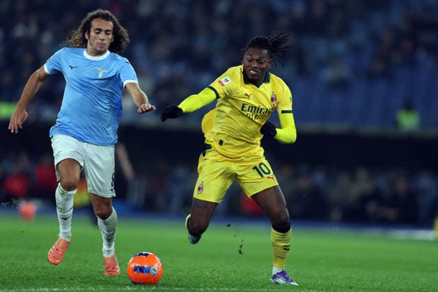 CALCIO - Coppa Italia - SS Lazio vs AC Milan Rome, Italy - December 4, 2025: Matteo Guendouzi of Lazio, Rafael Leao of Milan seen in action during the Coppa Italia 2025-2026 round of 16 - football match between SS Lazio vs AC Milan at Olympic Stadium. Rome Italy  Copyright: xIPAxSport ABACAx