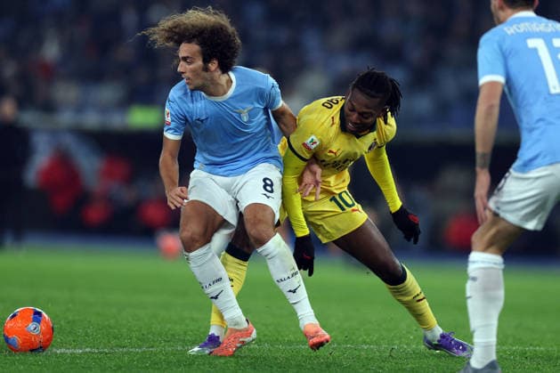 CALCIO - Coppa Italia - SS Lazio vs AC Milan Rome, Italy - December 4, 2025: Matteo Guendouzi of Lazio, Rafael Leao of Milan seen in action during the Coppa Italia 2025-2026 round of 16 - football match between SS Lazio vs AC Milan at Olympic Stadium. Rome Italy  Copyright: xIPAxSport ABACAx