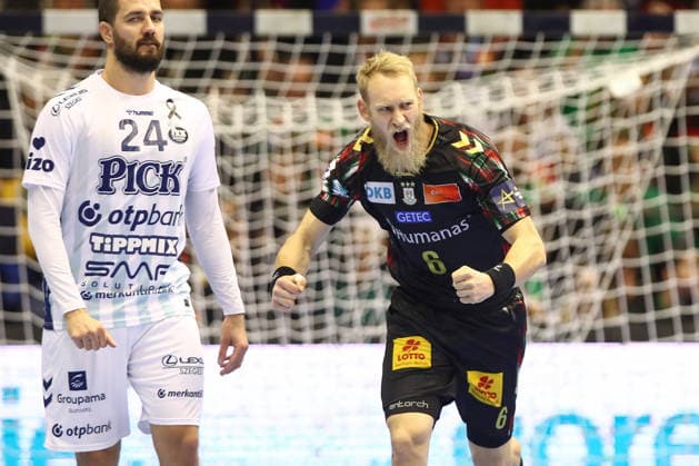 04 12 2025, xtgx, Handball, EHF Champions League, SC Magdeburg Pick Szeged v l Matthias Musche Magdeburg, 6 Jubel, Torjubel, jubelt ueber das Tor, celebrate the goal, celebration Magdeubrg