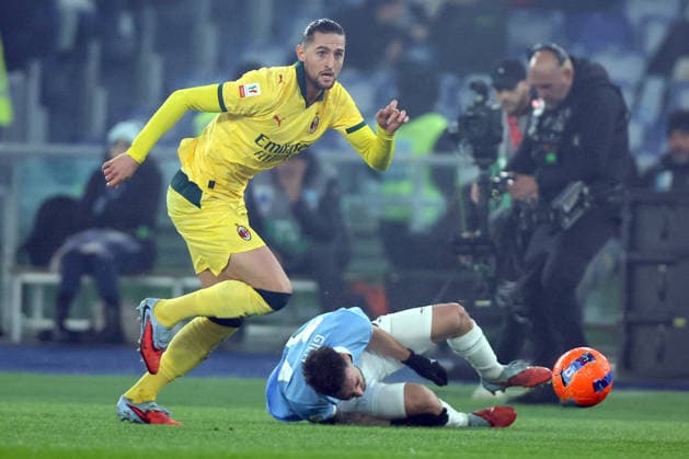 CALCIO - Coppa Italia - SS Lazio vs AC Milan Rome, Italy - December 4, 2025: Adrien Rabiot of Milan, Mario Gila Fuentes of Lazio seen in action during the Coppa Italia 2025-2026 round of 16 - football match between SS Lazio vs AC Milan at Olympic Stadium. Rome Italy  Copyright: xIPAxSport ABACAx