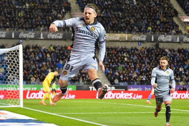 Sport Bilder des Tages Anderlecht s Adriano Bertaccini celebrates after scoring during a soccer game between KRC Genk and RSC Anderlecht, in the 1 8 final of the Croky Cup Belgian cup, Thursday 04 December 2025 in Genk. JILLxDELSAUX  x146537794x