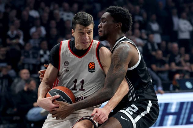 Partizan v Bayern, Euroleague basketball, season 2025 2026, round 14 Belgrade, Serbia. 4th Dec, 2025. Bayern s Vladimir Lucic vies with Partizan s Shake Milton during Euroleague basketball match between Partizan and Bayern Munich on December 4. 2025. in Belgrade, Serbia. Belgrade Serbia Copyright: xPedjaxMilosavljevic STARSPORTx